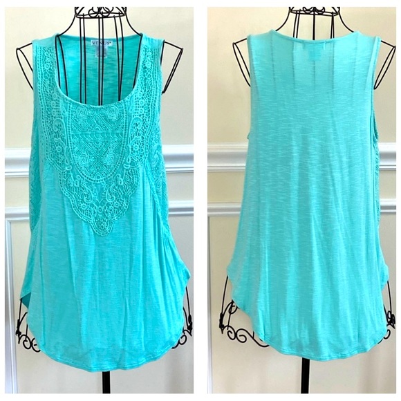 VENUS Tops - NWOT Venus Crochet Detail Aqua Tank Top
